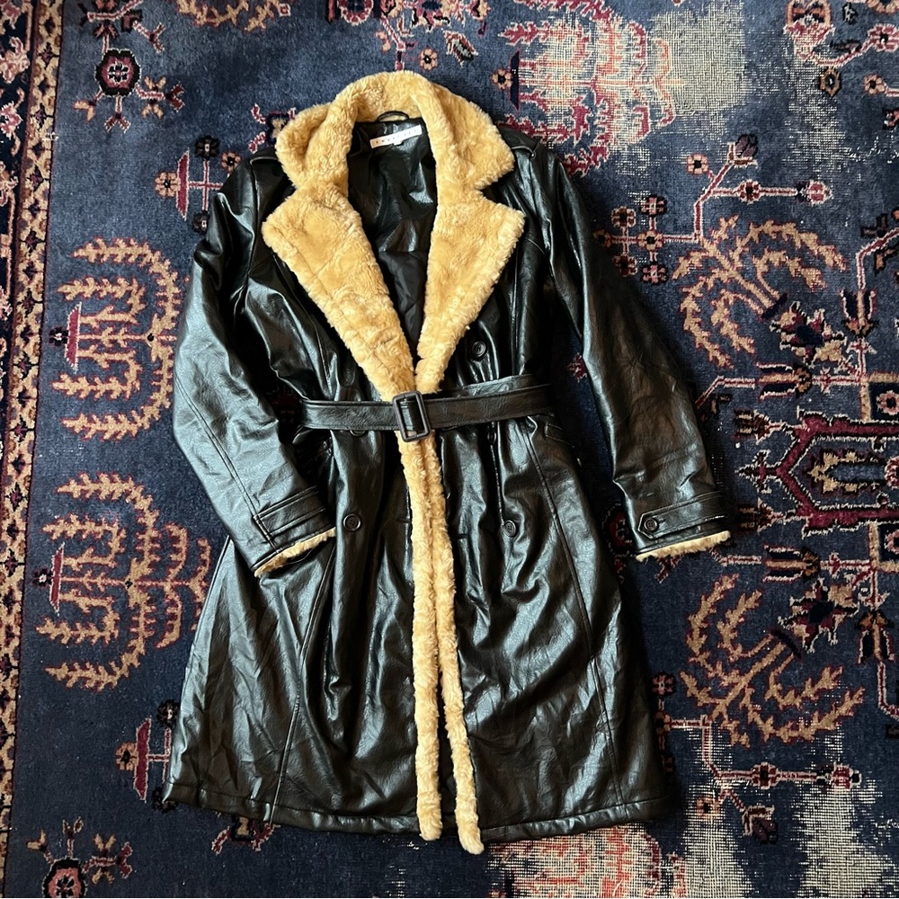 Penny Lane Vintage Smart Set Faux Leather Shearling Trench Coat - Size M